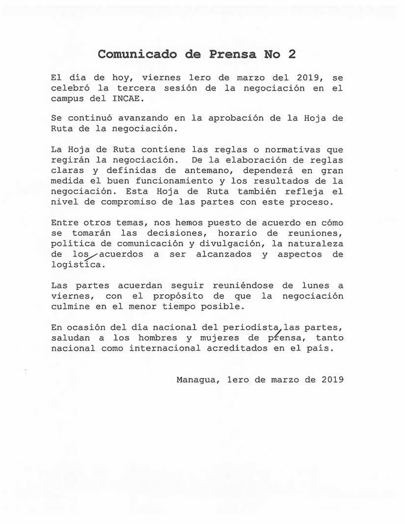 comunicado 2 del Encuentro pro el Entendimiento y la Paz